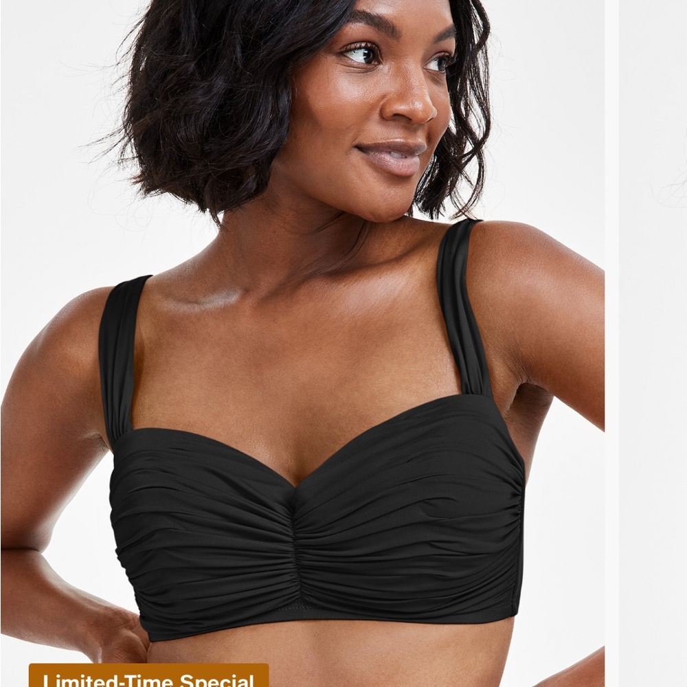 Bleu Rod Beattie Shirred Bandeau Bikini Top, Size 38D
